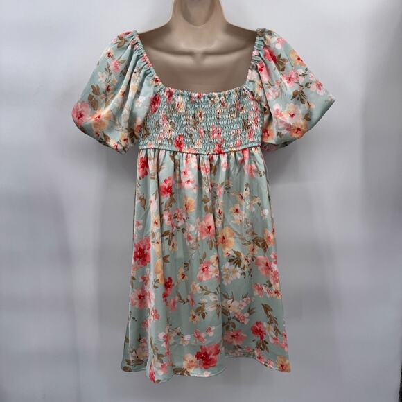 Inspired Hearts Fairy Cottagecore Babydoll Mini Dress Small Blue Floral Satin - Picture 5 of 9